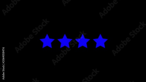Rating stars animation with four blue stars on a black background motion graphic.