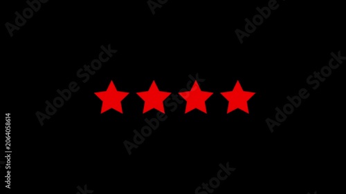 Rating stars appear one by one on black background motion graphics.