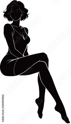 Silhouette Serenity: Elegant Seated Woman in Minimalist Black and White Art
