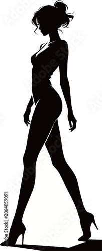 Silhouette Stride: Elegant Woman in High Heels Vector Art