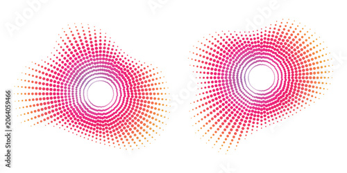 Photos Abstract circular audio equalizer with neon pink and orange halftone dots vector