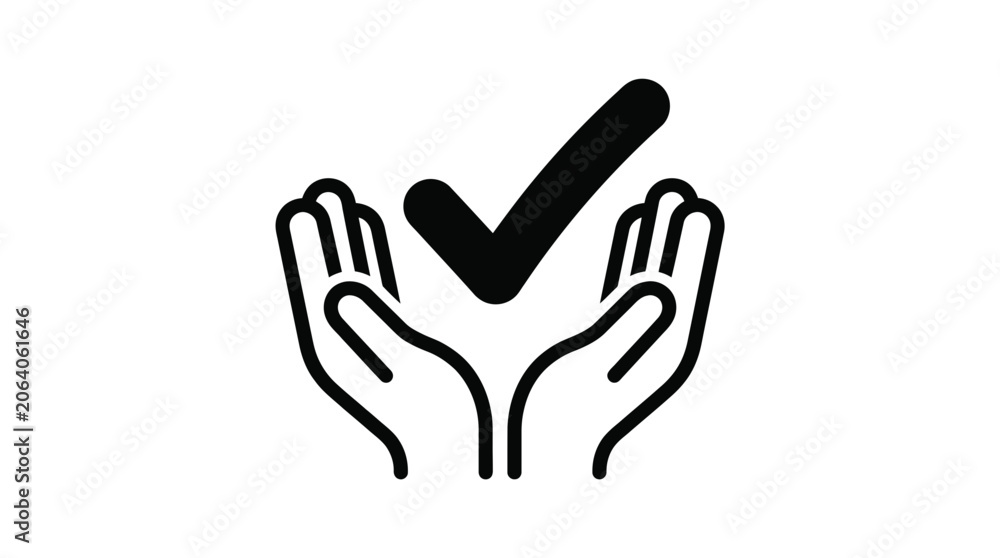 Obraz premium Hands holding a checkmark symbol, representing approval, success, and confirmation.