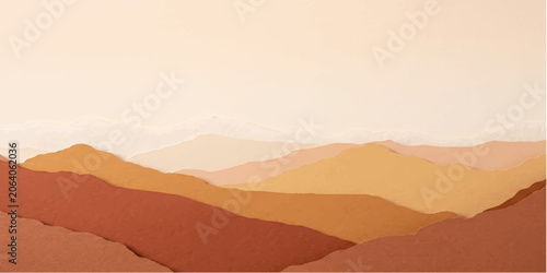 Slika na platnu Serene mountain range layered in warm, earthy tones, creating a minimalist and tranquil landscape perfect for conveying peace and natural beauty