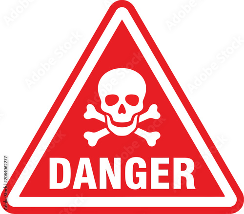 Schilderij op canvas Danger sign with skull and crossbones icon, warning symbol for hazardous or toxi