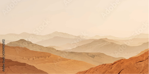 Tableau sur toile Old paper background desert mountain landscape with cloudy sky rocky dunes and a