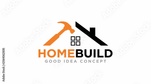 Obraz na plátně Home Build logo design featuring a hammer forming a roof silhouette, symbolizing
