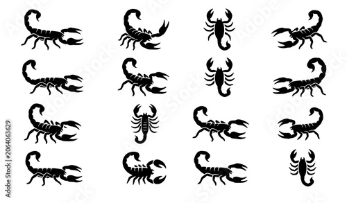 Cuadro en lienzo Scorpion Icon Vector Set with Desert Arachnid Silhouette Symbols Isolated on Whi