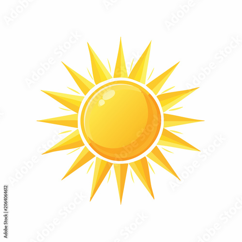 Bright Yellow Sun with Sharp Rays and a Glowing Center on a White Background