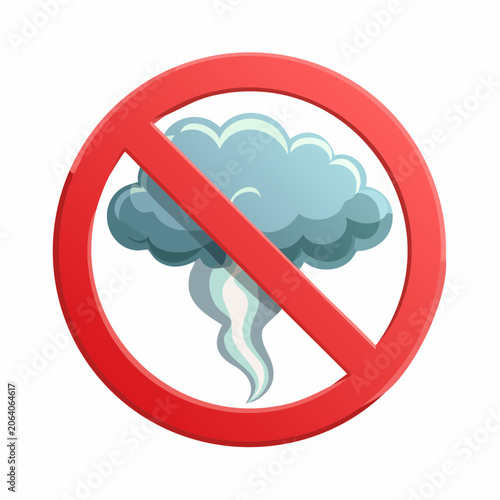 Red prohibition sign with stylized smoke cloud inside graphic symbol