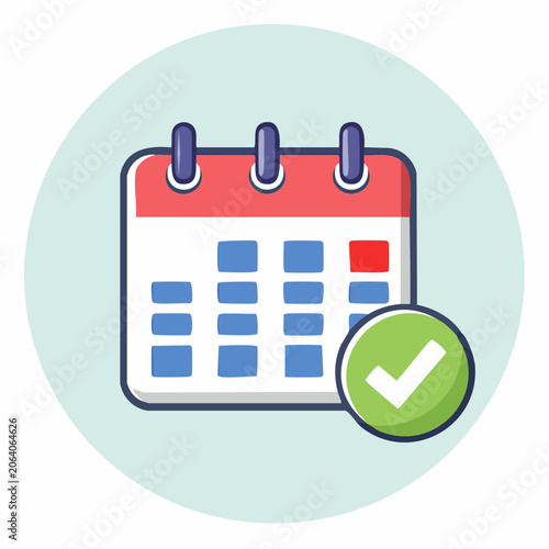 Simple Calendar Icon With A Green Checkmark Symbol Indicating A Confirmed Date