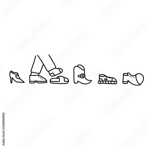 Canvas Print Edgy minimalist line art of legs walking through shoes