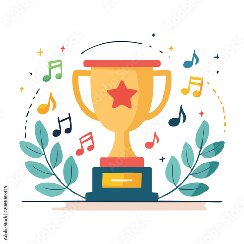 Golden trophy with music notes and laurel wreath