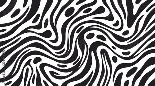 Zebra Pattern Stripes Icon with Black and White Wavy Zebra-Inspired Lines for Seamless Graphic Backgrounds
