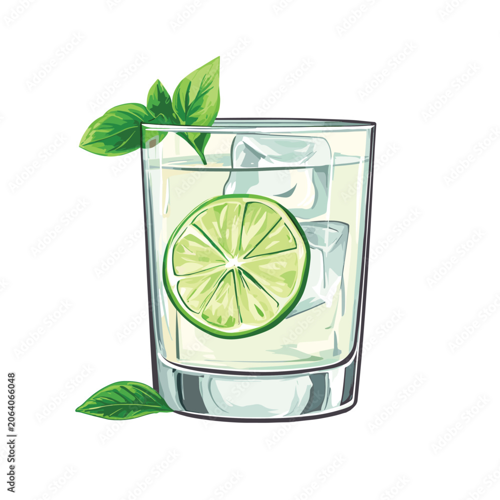 Obraz premium glass of gin with lemon isolated vector illustration