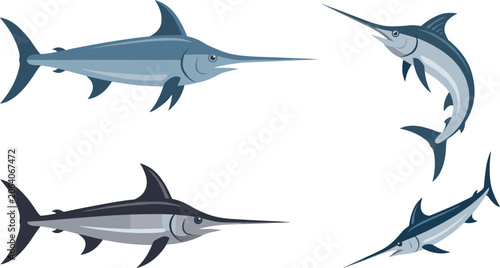 Quadro em tela Swordfish Marine Vector Illustration Featuring Streamlined Billfish Species with