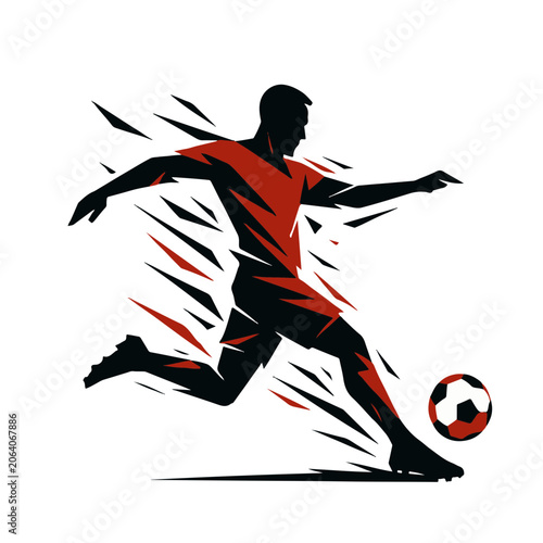 Abstract Soccer Player Kicking Ball in Dynamic Geometric Style