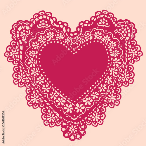 Elegant colorful lace Napkin, Frame. Beautiful shape, ornament, crochet doily borders. Hand drawn Vector illustration. Wedding invitation, greeting card, Valentine day concept. Isolated design element