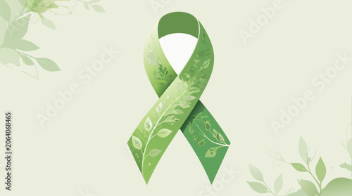Green Ribbon for Mental Health Awareness Symbol, a Clean and Modern Flat Vector Illustration representing Support Hope and Advocacy for Psychological Wellness on a Soft Minimalist Background