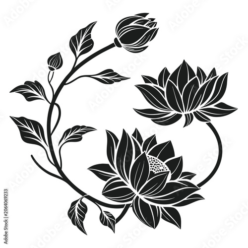 lotus wreath silhouette on white background