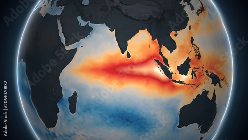 Pacific Ocean Temperature Anomaly Map - El Nino Climate Visualization