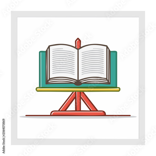 Open book on a stand flat illustration