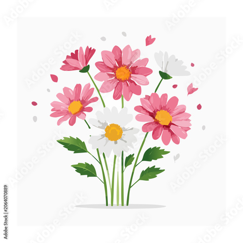 Pink and white daisy flower bouquet illustration