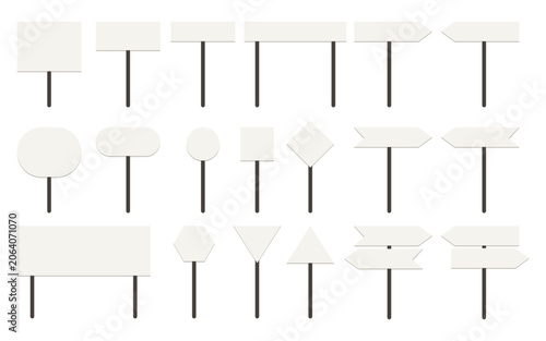 Minimalist Vector Blank Signpost and Directional Board Set. Wooden signposts for customizable wayfinding systems, infographics, maps, project mockups, and location-based design projects