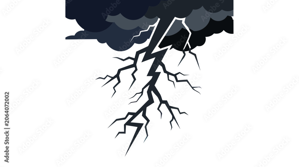 Foto Powerful lightning bolt striking from dark storm clouds