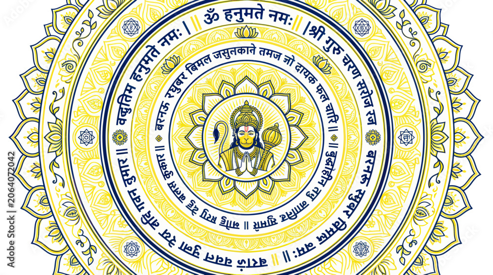 Φωτογραφία Lord hanuman devotional mandala with sacred sanskrit text