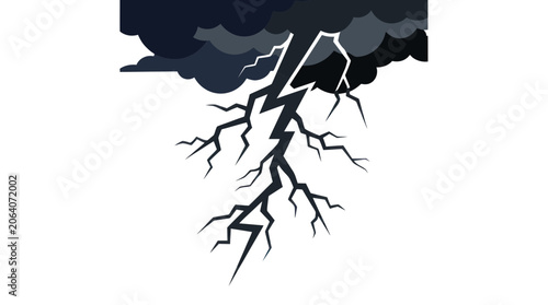 Foto Powerful lightning bolt striking from dark storm clouds
