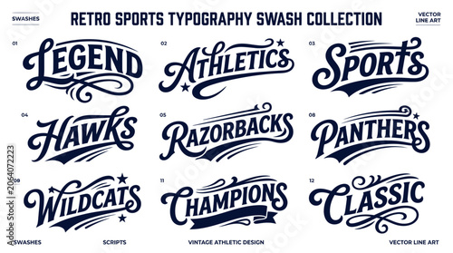 Photos Retro collegiate sports typography with script lettering and swashes