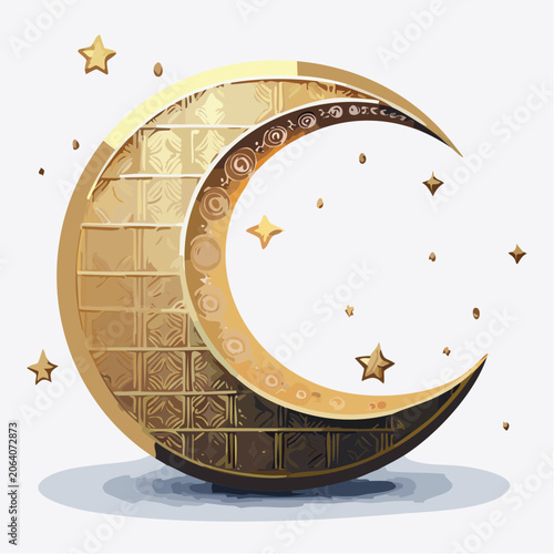 Golden Crescent Moon and Stars Illustration
