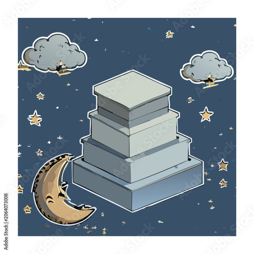 Stacked Gift Boxes with Moon and Stars Illustration
