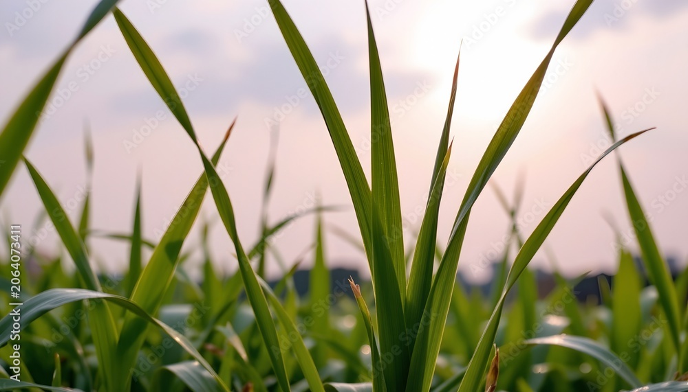 Obraz premium Dewkissed Grass Blades Morning Sunlight