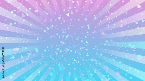 Abstract blue and pink background,retro comic background.Confetti,sunburst,starburst.Sparkling lights.Loop video.  集中線　放射線　CG   ループ動画　サンバースト　紙吹雪　ポップ　おしゃれ　キラキラ　爽やか　キャンペーン