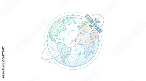 Slika na platnu Global Satellite Network Connection around Earth Globe, Technology Concept