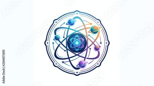 Abstract Atom Model with Planets and Orbiting Orbits, Cosmic Science and Discovery