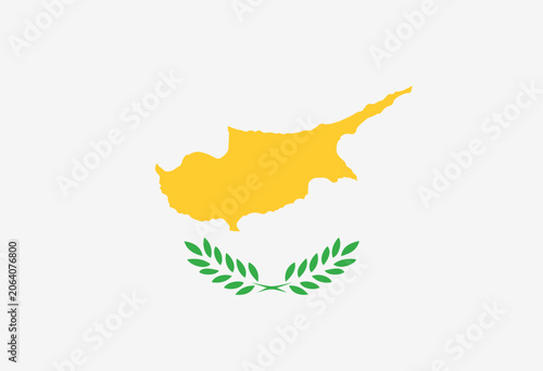 Bild auf Leinwand Cyprus flag with a copper-colored silhouette of the island above two olive branches on a white background, symbolizing peace and unity between communities