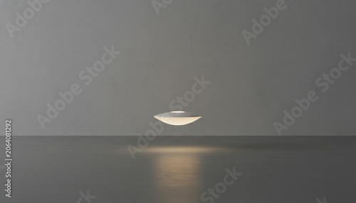 Modern Minimalist Levitating Lamp with Soft Downward Illumination on Gray Background