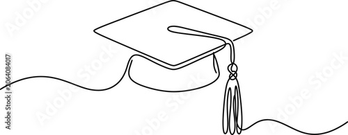 Continuous single line drawing of graduation cap with tassel.