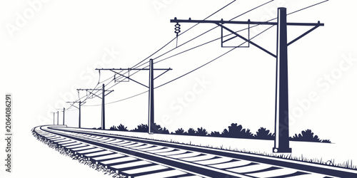 Photos Stylized silhouette illustration of railway tracks under overhead electrical cat