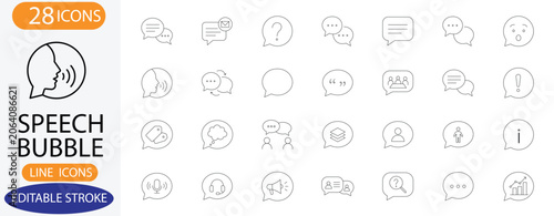 Speech bubble and chat line icons. Vector dialogue and communication symbols with editable stroke.