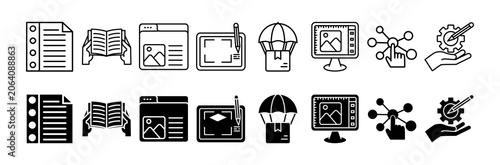 Print icon set. Advertisement and brochure symbol. Vector illustration.