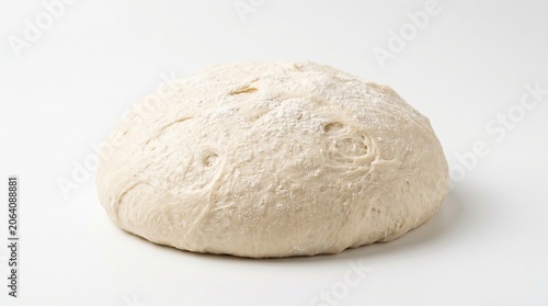 A perfectly proofed ball of raw pizza dough, dusted with flour and resting on a clean white surface.