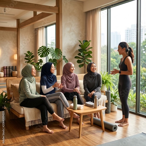  Modern Women Relaxing at a Healthy Café