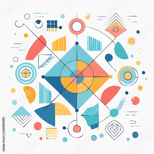 Abstract Geometric Composition with Shapes and Lines