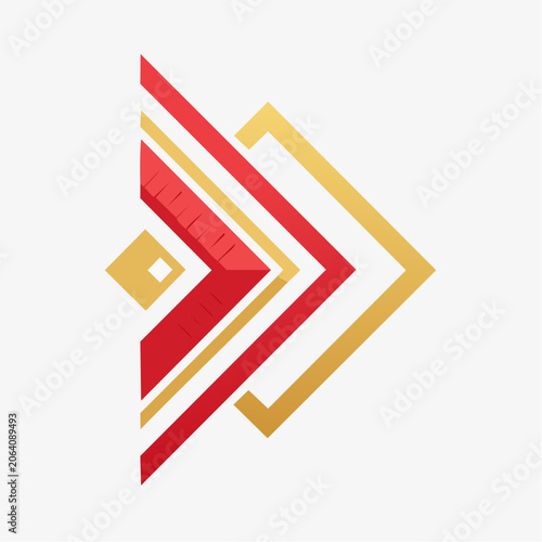 Abstract Geometric Design with Red and Gold Arrows
