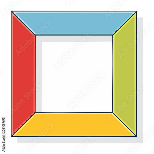 Flat design geometric cube with red blue yellow sides