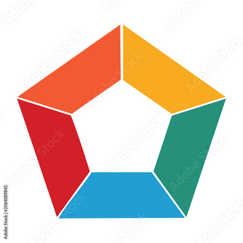 Flat geometric shapes in red orange yellow green blue