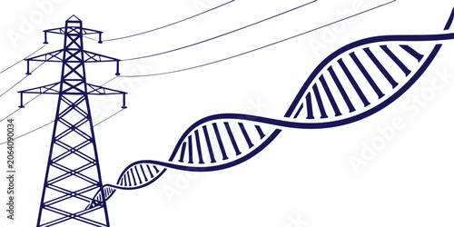 Tableau sur toile Abstract illustration of electricity pylon structure combined with DNA helix seq